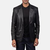 Mens Black Leather Blazer Jacket